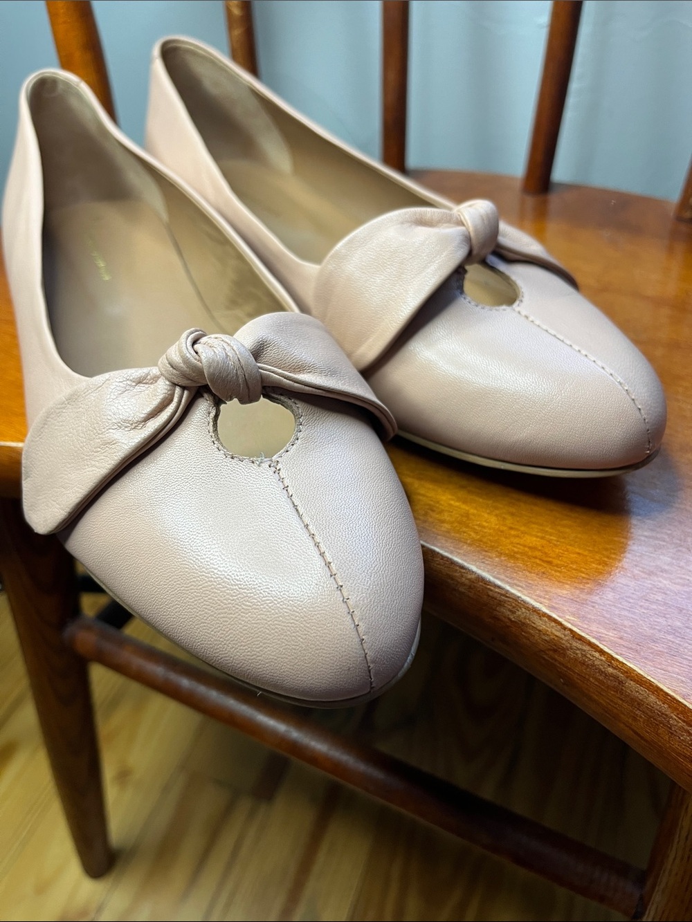 Anthropologie Pink Leather Ballet Flats Bow Detail Size 41 - Picture 9 of 11